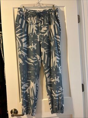 Tropical Print Elastic-Waist Joggers - Blue/White